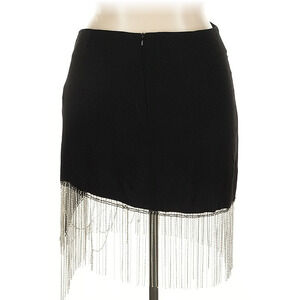 ZARA Black Asymmetric Fringe Skirt Rhinestone Chain Hem Party Cocktail XL